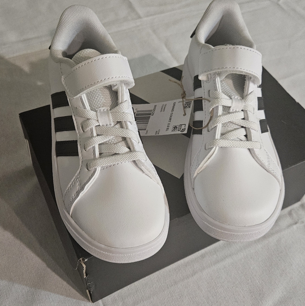 Adidas Kids' White and Black Lace/Velcro Sneakers NWT